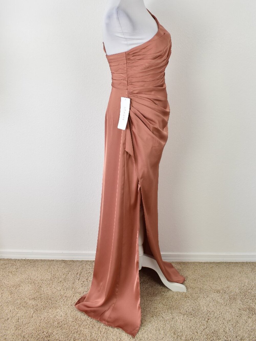 Azazie EREN Cedar Rose Mermaid One Shoulder Stretch Satin Dress NEW - 4 - Picture 3 of 11
